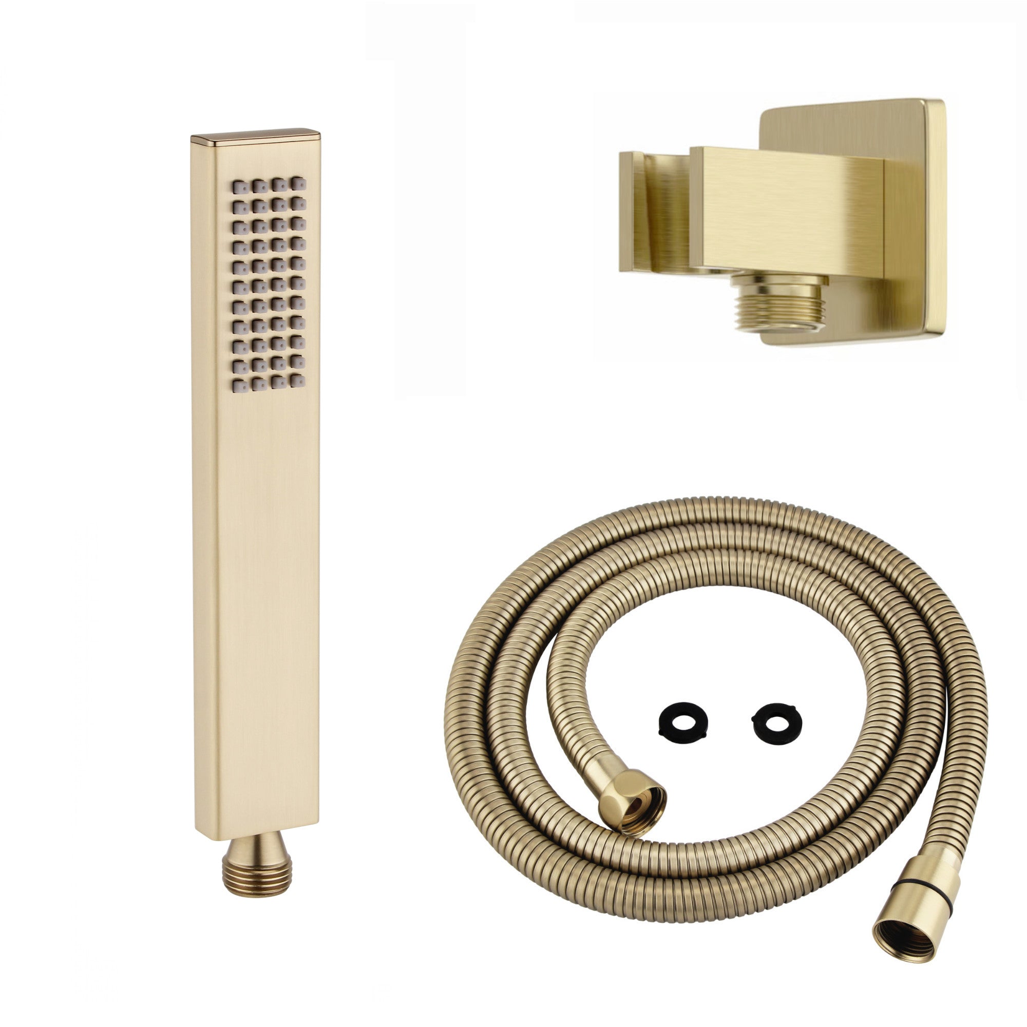 Luxury brass rectangular hand shower kit incl. hose and wall bracket with outlet for concealed installation - brushed brass